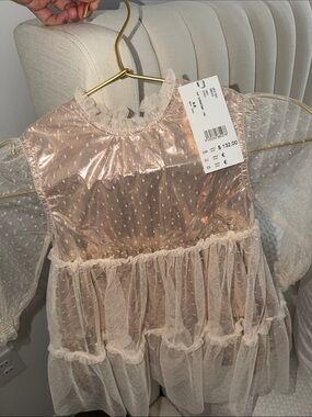Rose Gold Metallic Dot Tulle Ruffle Dress